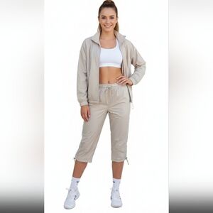 Mexx Sport Tan White Capri Track Suit Size 12 NWT